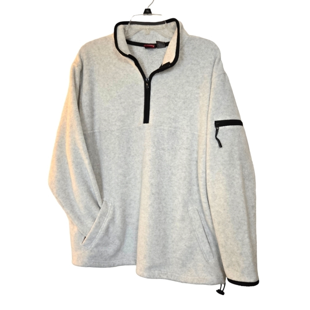 Prospirit Men's XL Pullover Fleece Light Gray Zippered Placket 3 Pockets